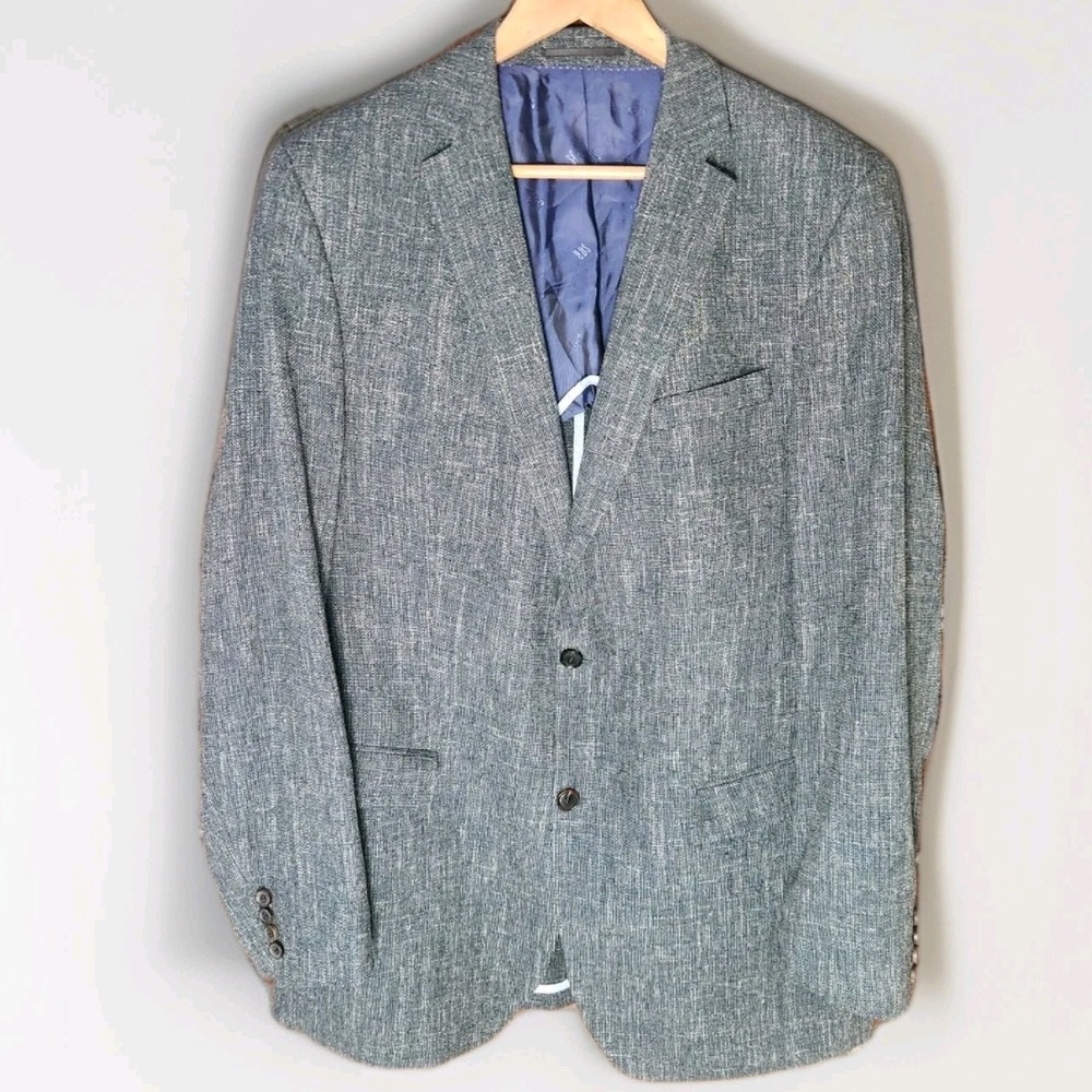 SOR Blazer Jacket Grey Blue Wool Blend Mens 44 L Designer‎ Sport Coat